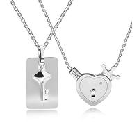 Ensemble de colliers en acier inoxydable avec pendentif en forme de cœur, couronne, serrure et clé, 100 langues I Love You, bijoux de projection pour couples, Métal, Zircone cubique