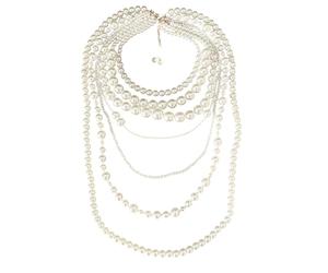 Ensemble de colliers et boucles d'oreilles de luxe empilables avec fausses perles - Accessoires parfaits pour une mariée ou un bal de fin d'année - Élégant collier ras du cou avec clous assortis