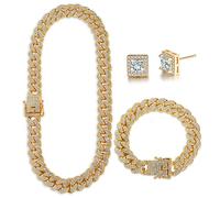 Ensemble de colliers et bracelets à maillons cubains pour homme et femme Bling Bling Hip Hop, Laiton, Pas de gemme