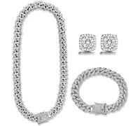 Ensemble de colliers et bracelets à maillons cubains pour homme et femme Bling Bling Hip Hop, Laiton, Pas de gemme