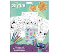 Ensemble de coloriage Disney Stitch de 15 pièces pour enfants - 8 feuilles de coloriage, 6 crayons de couleur et autocollants réutilisables - Kit d'activités officiel Disney - Ensemble d'art de voyage