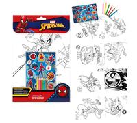 Ensemble de coloriage Marvel Spider-Man de 15 pièces pour enfants - 8 feuilles de coloriage, 6 crayons de couleur et autocollants - Kit officiel Spidey Art - Pack d'activités de voyage - Cadeaux de