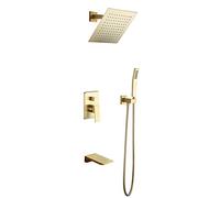 Ensemble de combo de douche multifonction Mall Salled Bathroom Down Robinet Ensemble avec pomme de douche de 10 pouces, douche à main, robinet de baignoire en cascade, or brossé, or brossé