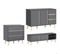 Ensemble de commode 3 tiroirs, buffet et meuble TV - HOMCOM - Panneau de particules - 120x40x80cm - Gris