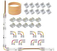 Ensemble de connecteurs COB LED de 12 mm à 3 broches, connecteur sans couture, avec fils jumelés, jumelé avec un fil d'extension à trois conducteurs en forme de L, 22 AWG, adapté pour bande lumineuse