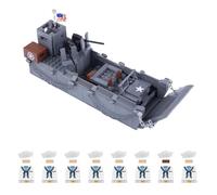 Ensemble de construction de bateau de débarquement militaire de la Seconde Guerre mondiale, avec 8 figurines de la marine et voiture tout-terrain, compatible avec Lego 853792, navire de guerre de la