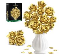 Ensemble de construction de bouquet de roses dorées métallisées, collection botanique de roses dorées compatibles avec les fleurs Lego pour adultes, cadeaux de Saint-Valentin pour elle, femme, petite