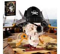 Ensemble de construction de crâne de pirate pour enfants et adultes - 1176 pièces - Blocs de construction créatifs compatibles avec Lego - Chapeau et base amovibles - Figurine de pirate double épée