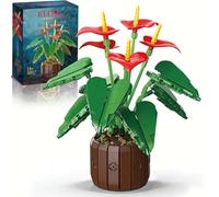 Ensemble de Construction de Fleurs d'anthurium Rouges avec Vase pour Adultes, Compatible avec Lego Botanicals, Jolis Pots décoratifs, Cadeau créatif pour Femmes et Filles de 14+, 732 pcs