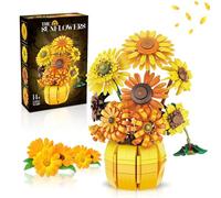 Ensemble de construction de fleurs de tournesol pour adultes, collection botanique d'art Van Gogh pour femmes et filles de 14 ans et plus, kits de plantes artificielles en pot, décoration d'intérieur