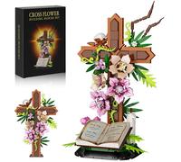 Ensemble de Construction de Fleurs en Croix, Objets de Collection Religieux Compatibles avec les Jouets de Construction Lego Jésus Catholique, Cadeaux de Pâques, Chrétiens, Anniversaire pour Mères