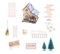 Ensemble de construction de maison de poupée en bois sur le thème de Noël comprenant des accessoires et une lumière LED économe en énergie pour décoration de chambre d'enfant Maison de poupée