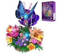 Ensemble de construction de papillons et de fleurs JMBricklayer pour adultes, Femme avec lumières et ailes mobiles, collection de jardin botanique artificiel et insectes, kits de briques de jouets