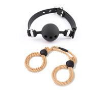 Ensemble de Contraintes BDSM avec Bâillon Boule et Menottes - Bâillon Réglable et Menottes de Poignets, Accessoires de Contrôle Sensoriel pour Couples Adultes
