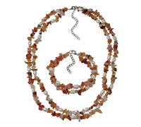 Ensemble de contrôle collier et bracelet 2 rangées avec éclats d'agate et per...