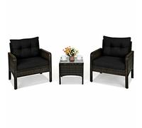 Ensemble de conversation en rotin 3 pièces pour extérieur, patio, jardin, canapé, chaise, table basse (couleur : D)