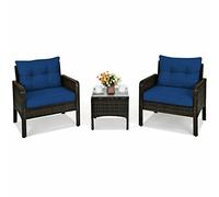 Ensemble de conversation en rotin 3 pièces pour extérieur, patio, jardin, canapé, chaise, table basse (couleur : D) (E)