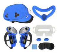 Ensemble de coques de protection en silicone pour Meta For Quest 3S, 7 en 1 avec coque en silicone, coussinet de nez anti-fuite, étui (bleu)