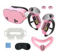Ensemble de coques en silicone 7 en 1 pour casque Meta For Quest3S VR avec coussinet de nez pour améliorer le confort et réduire les fuites de lumière (rose)