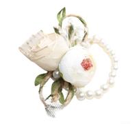 Ensemble de corsage de poignet de style européen - Fleurs artificielles réalistes avec bande de perles réglable - Parfait pour fête de mariage, retour à la maison 8 x 12 cm (fleur de Christ)