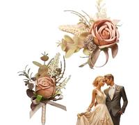 Ensemble de corsage et boutonnière, 2 corsages de poignet pour femme | Boutonnière faite à la main, bracelet floral pour bal de fin d'année, mariée, demoiselle d'honneur, fille, Refer to description