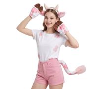 Ensemble de cosplay 3 pièces avec éléments de costume de vache et âne pour | Lot de 3 costumes d'animaux en peluche vache ou âne : bandeau, gants et queue pour carnaval, Halloween, fêtes masquées