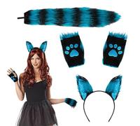 Ensemble de cosplay d'animaux d'Halloween, ensemble d'oreilles et de gants avec pince à queue de loup | Kit de gants à griffes pour et adultes - Gants de patte en peluche Halloween fête de Noël pour f