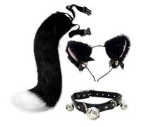 Ensemble De Cosplay De Chat 3 Pièces, Oreilles De Chat, Serre-tête Et Collier À Longue Queue Pour Jeu De Rôle, Accessoires Pour Déguisement D'Halloween