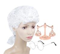 Ensemble De Cosplay De Juge 3 Pièces, Perruque Blanche, Poids Équitables, Perruque Ondulée, Accessoires De Costume De Fête À Thème