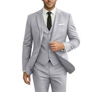 Ensemble de costume 3 pièces à coupe cintrée pour homme, formel et décontracté, costume de bal pour garçons d'honneur, marié, comprend une veste, un blazer et un pantalon, gris, Taille XL