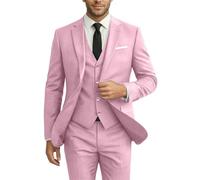 Ensemble de costume 3 pièces à coupe cintrée pour homme, formel et décontracté, costume de bal pour garçons d'honneur, marié, comprend une veste, un blazer et un pantalon, rose, Tailee XS
