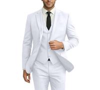 Ensemble de Costume 3 pièces à Coupe cintrée pour Homme, Formel et décontracté, Costume de Bal pour garçons d'honneur, marié, Comprend Une Veste, Un Blazer et Un Pantalon, Blanc, Taille M