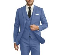 Ensemble de costume 3 pièces à coupe cintrée pour homme, formel et décontracté, costume de bal pour garçons d'honneur, marié, comprend une veste, un blazer et un pantalon, bleu jean, Taille L