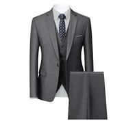 Ensemble de Costume 3 Pièces Coupe Régulière pour Hommes Pantalon Gilet Blazer d'affaires Slim Solide à Deux Boutons Costumes de Mariage Décontractés pour Garçons d'honneur (1 Button Gris B2,6XL)