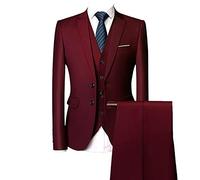 Ensemble de Costume 3 Pièces Coupe Régulière pour Hommes Pantalon Gilet Blazer d'affaires Solide à Deux Boutons Costumes de Mariage Décontractés Slim Fit pour Garçons d'honneur (Rouge Foncé,M)