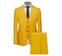 Ensemble de Costume 3 Pièces Coupe Régulière pour Hommes Pantalon Gilet Blazer d'affaires Solide à Deux Boutons Costumes de Mariage Décontractés pour Garçons d'honneur (1 Button Jaune,5XL)