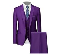 Ensemble de Costume 3 Pièces Coupe Régulière pour Hommes Pantalon Gilet Blazer d'affaires Solide à Deux Boutons Costumes de Mariage Décontractés pour Garçons d'honneur (1 Button Violet,L)