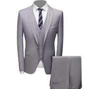 Ensemble de Costume 3 Pièces Coupe Régulière pour Hommes Pantalon Gilet Blazer d'affaires Solide à Deux Boutons Costumes de Mariage Décontractés pour Garçons d'honneur (1 Button Clair Gris,M)