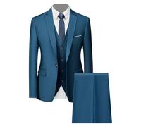 Ensemble de Costume 3 Pièces Coupe Régulière pour Hommes Pantalon Gilet Blazer d'affaires Solide à Deux Boutons Costumes de Mariage Décontractés pour Garçons d'honneur (1 Button Bleu,M)