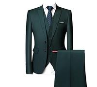 Ensemble de Costume 3 Pièces Coupe Régulière pour Hommes Pantalon Gilet Blazer d'affaires Solide à Deux Boutons Costumes de Mariage Décontractés Slim Fit pour Garçons d'honneur (Vert,S)