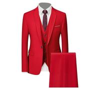 Ensemble de Costume 3 Pièces Coupe Régulière pour Hommes Pantalon Gilet Blazer d'affaires Solide à Deux Boutons Costumes de Mariage Décontractés pour Garçons d'honneur (1 Button Rouge 1,XL)