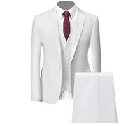 Ensemble de Costume 3 Pièces Coupe Régulière pour Hommes Pantalon Gilet Blazer d'affaires Solide à Deux Boutons Costumes de Mariage Décontractés pour Garçons d'honneur (1 Button Blanc,M)