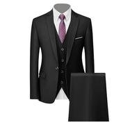 Ensemble de Costume 3 Pièces Coupe Régulière pour Hommes Pantalon Gilet Blazer d'affaires Solide à Deux Boutons Costumes de Mariage Décontractés pour Garçons d'honneur (1 Button Noir,2XL)