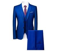Ensemble de Costume 3 Pièces Coupe Slim Régulière pour Hommes Pantalon Gilet Blazer d'affaires Solide à Deux Boutons Costumes de Mariage Décontractés pour Garçons d'honneur (Bleu 3,6XL)