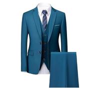 Ensemble de Costume 3 Pièces Coupe Slim Régulière pour Hommes Pantalon Gilet Blazer d'affaires Solide à Deux Boutons Costumes de Mariage Décontractés pour Garçons d'honneur (Bleu 2,L)