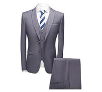 Ensemble de Costume 3 Pièces Coupe Slim Régulière pour Hommes Pantalon Gilet Blazer d'affaires Solide à Deux Boutons Costumes de Mariage Décontractés pour Garçons d'honneur (Clair Gris,6XL)