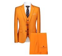 Ensemble de Costume 3 Pièces Coupe Slim Régulière pour Hommes Pantalon Gilet Blazer d'affaires Solide à Deux Boutons Costumes de Mariage Décontractés pour Garçons d'honneur (Orange,M)