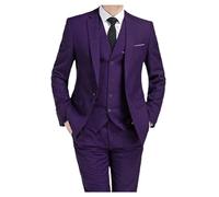 Ensemble De Costume 3 Pièces pour Hommes Coupe Cintrée Business Un Bouton Veste Solide Gilet Pantalon Costume De Mariage 3 Pcs Set Purple 3XL