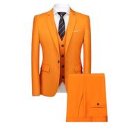 Ensemble de Costume 3 Pièces Slim Coupe Régulière pour Hommes Pantalon Gilet Blazer d'affaires Solide à Deux Boutons Costumes de Mariage Décontractés pour Garçons d'honneur (1 Button Orange B1,L)