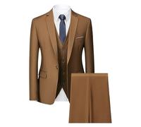 Ensemble de Costume 3 Pièces Slim Coupe Régulière pour Hommes Pantalon Gilet Blazer d'affaires Solide à Deux Boutons Costumes de Mariage Décontractés pour Garçons d'honneur (1 Button Kaki B2,XL)